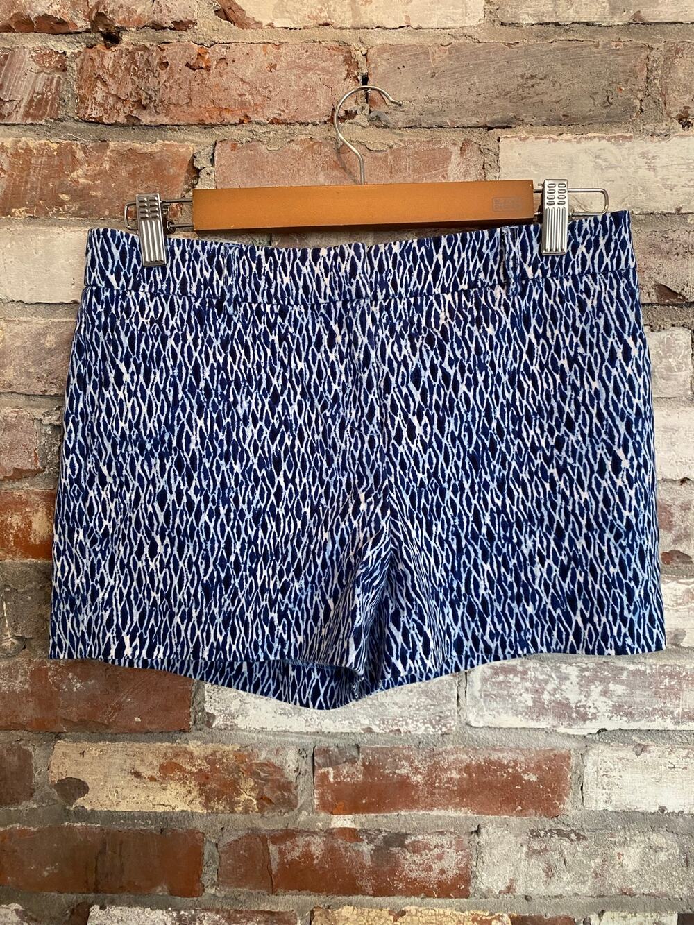 KENAR Blue & White Printed Structured Tailored Shorts - Size 2